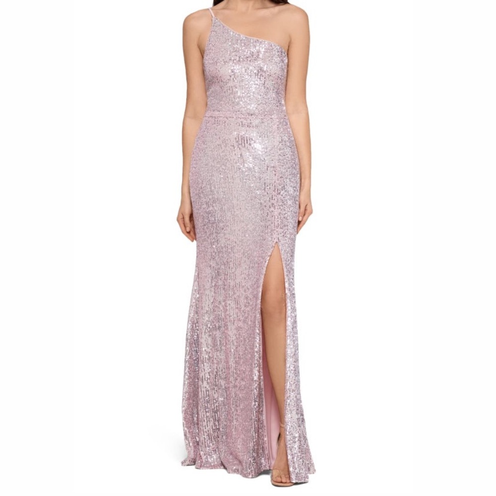 Xscape One Shoulder Stretch Sequin Gown